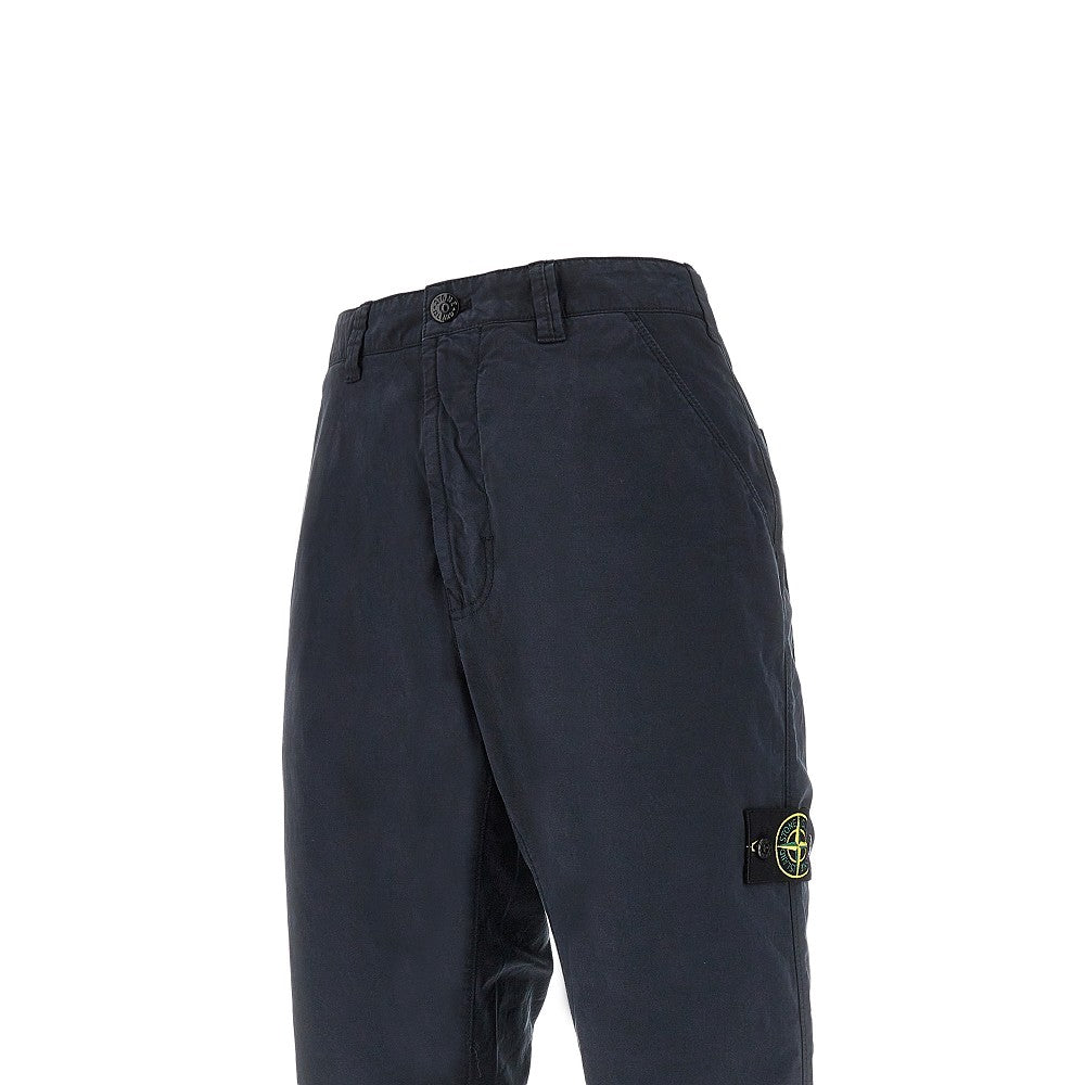 Stretch cotton pants with logo badge
