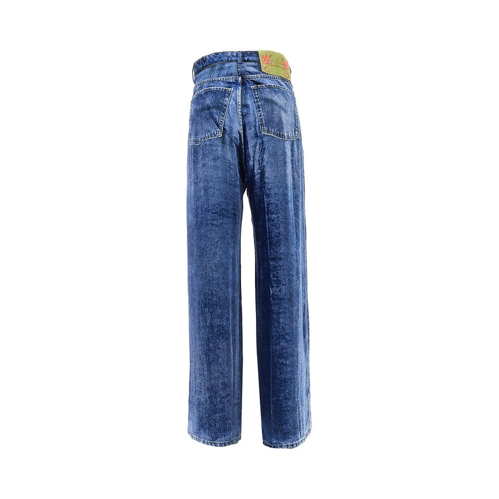 Denim effect velvet pants