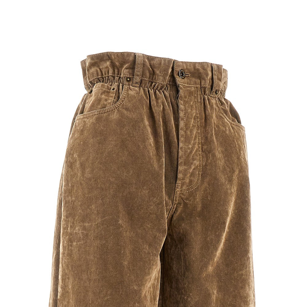 Pantalone in velluto con vita arricciata