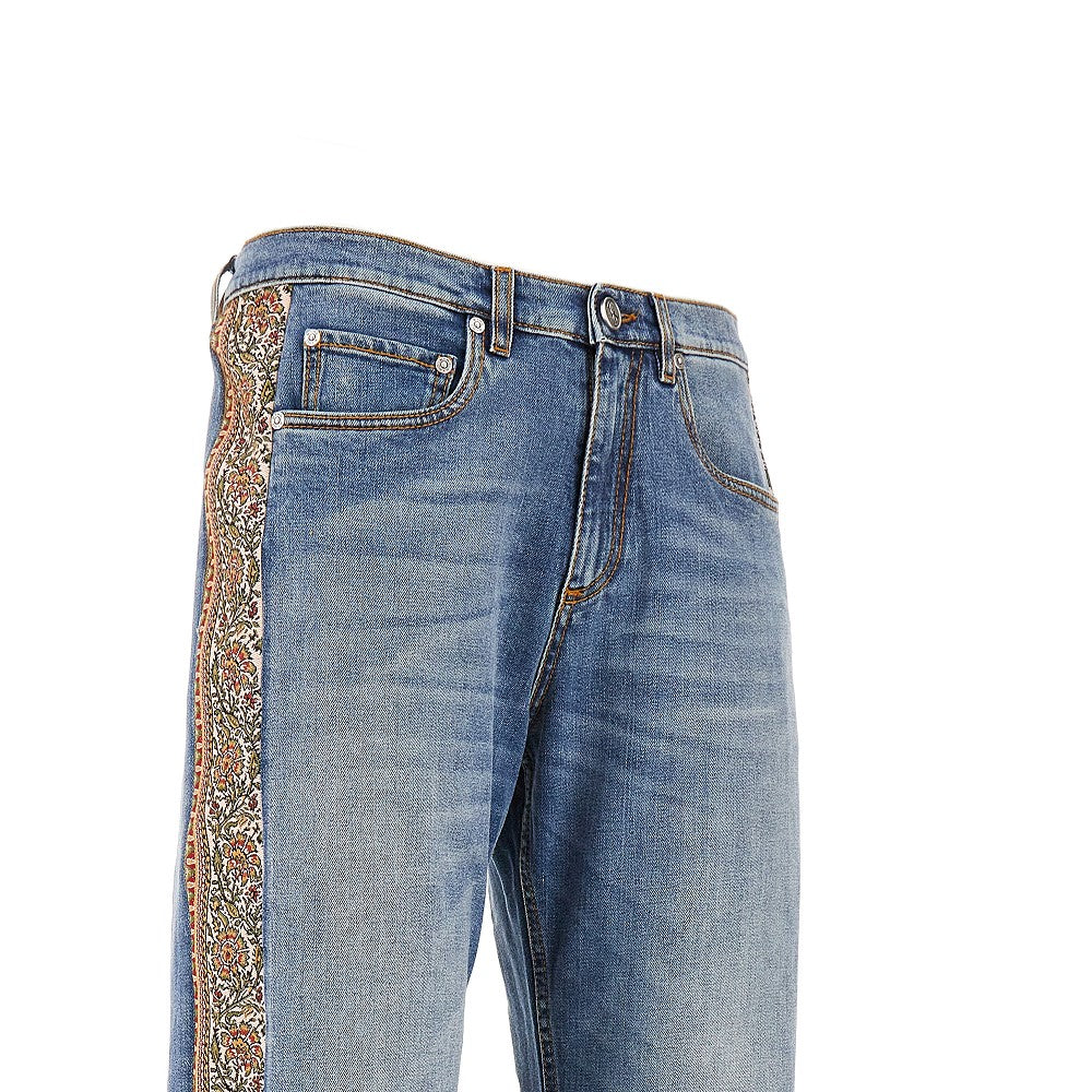 Straight leg jeans with jacquard bands