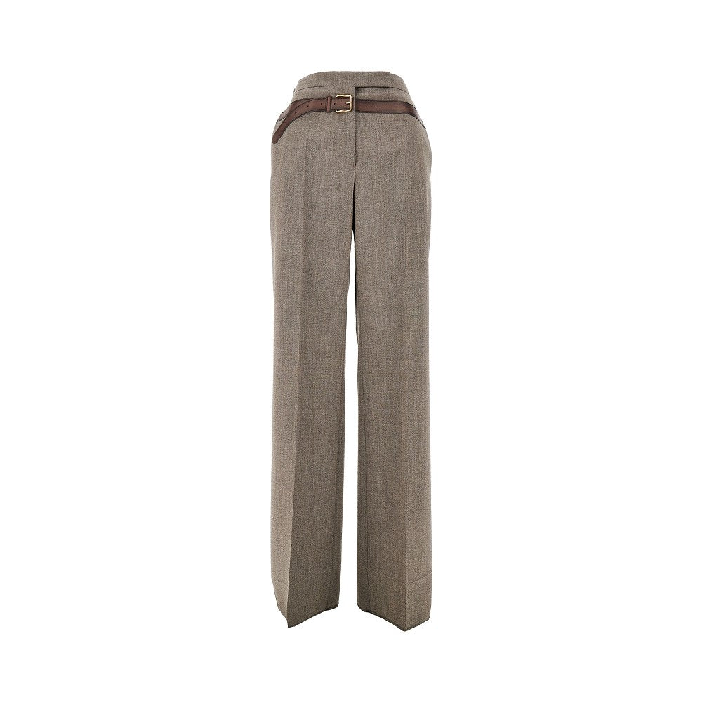 Pantalone con cintura effetto trompe l'oeil