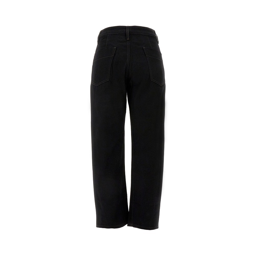 Denim pants with twisted seams