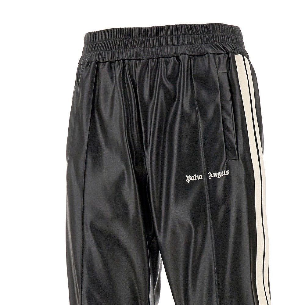 Faux nappa leather track pants