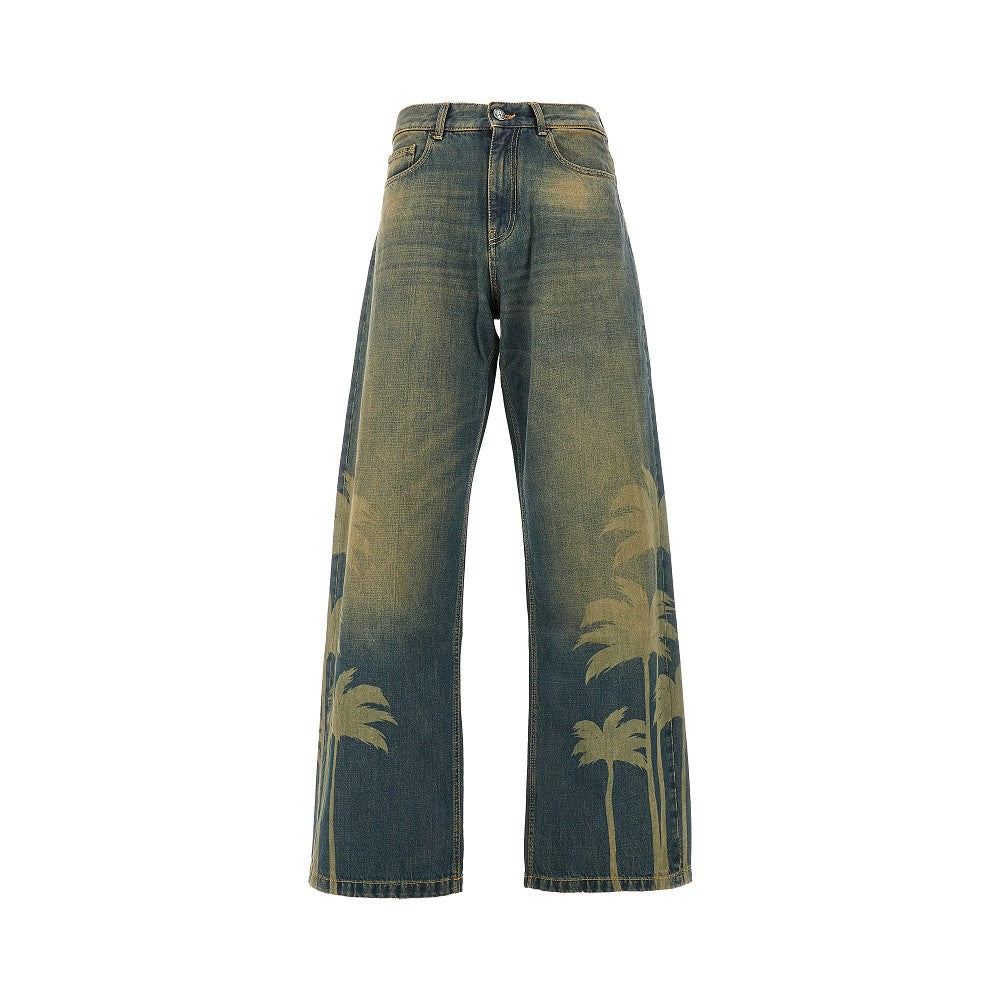 Jeans ampi con palme al laser