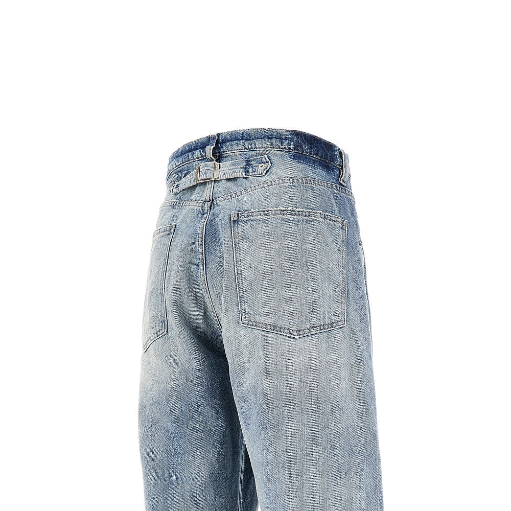 Straight leg jeans with rear buckle