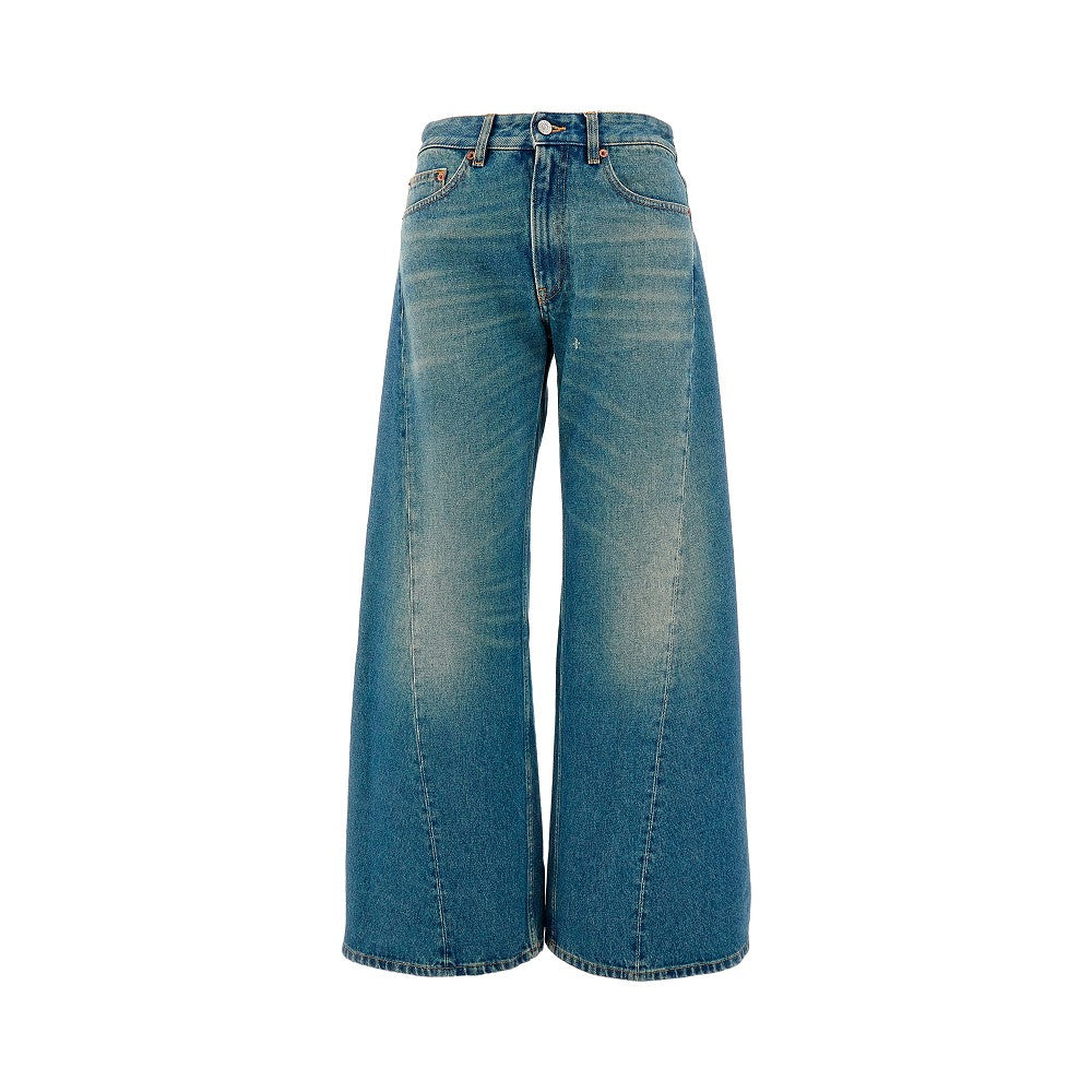 Indigo denim wide leg jeans