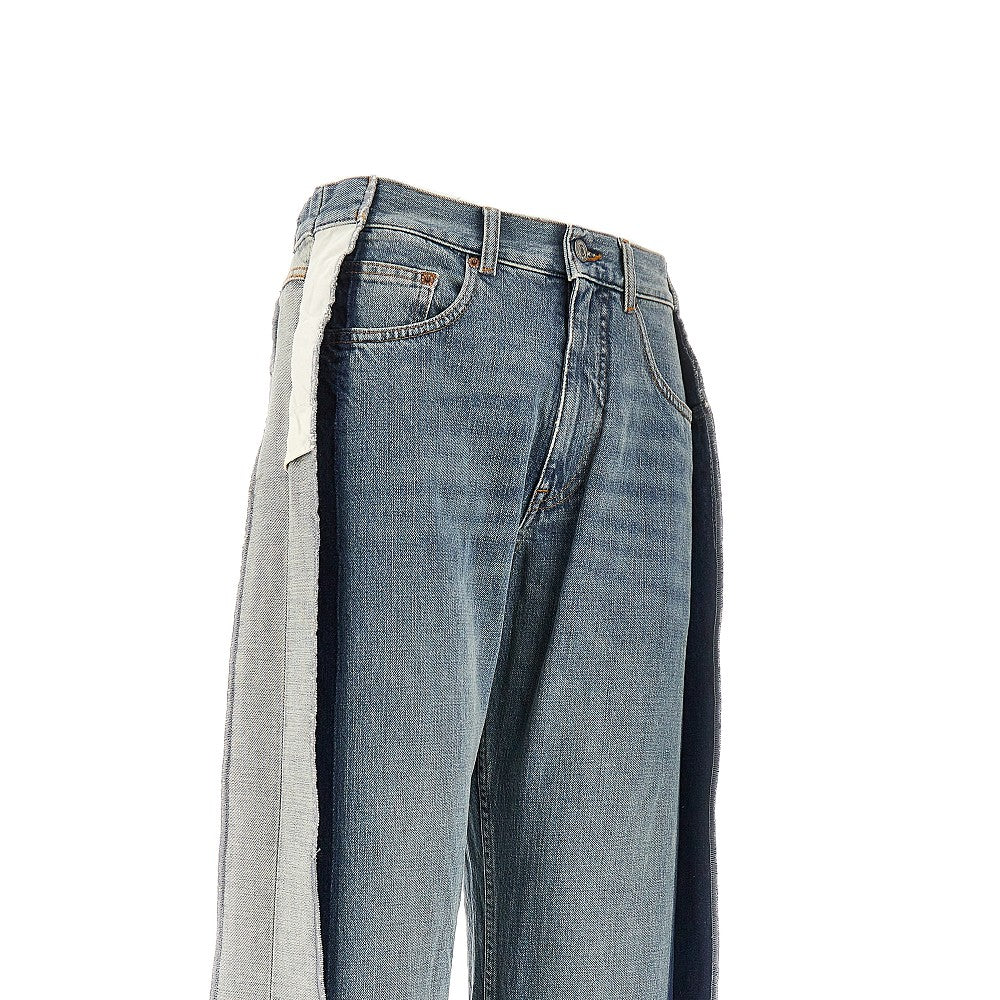 Straight leg jeans with excess fabric