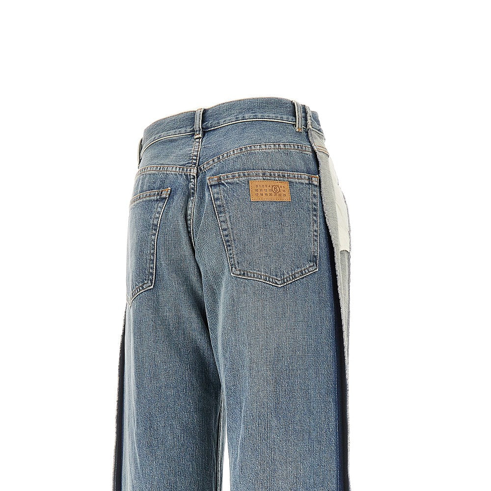 Straight leg jeans with excess fabric