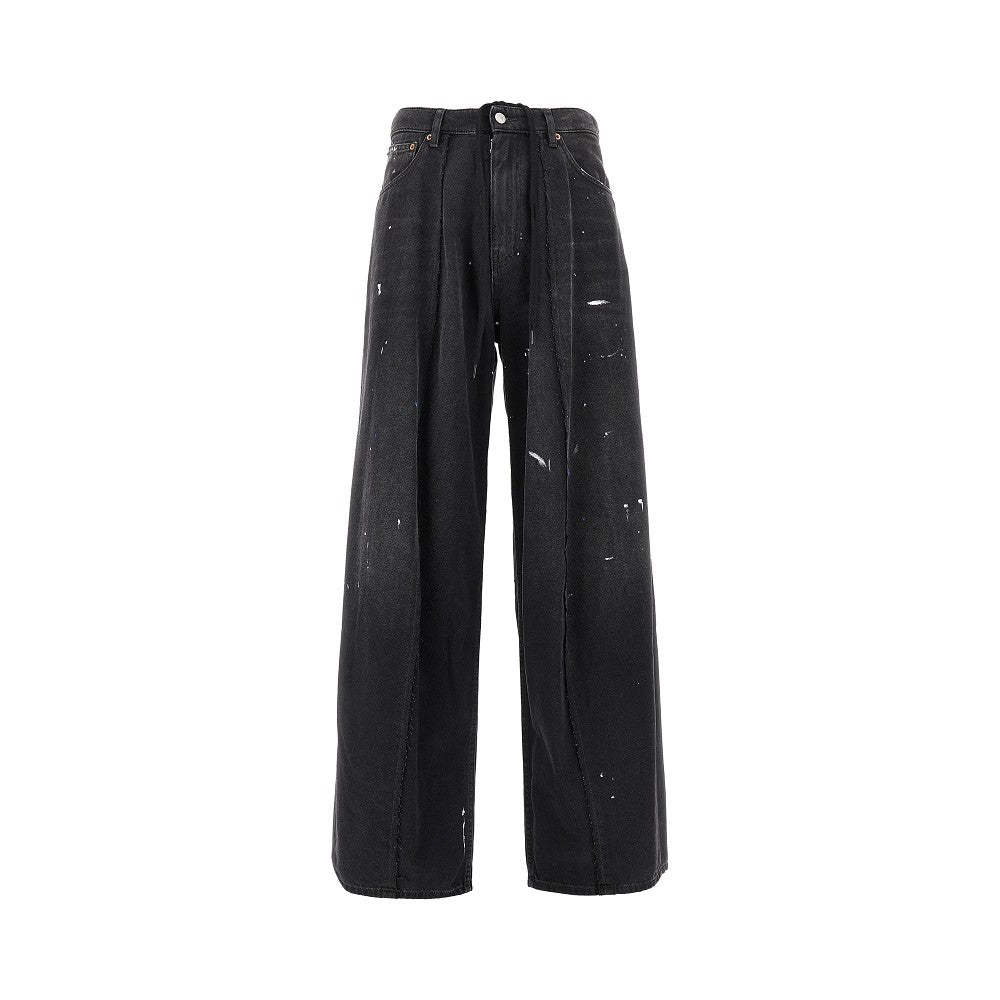 Stained effect wide leg jeans