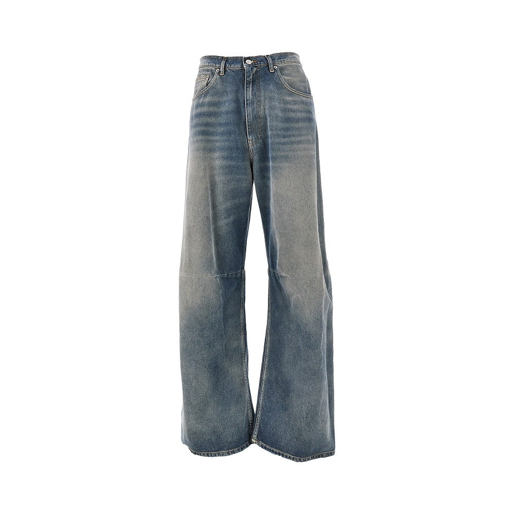 Jeans a gamba ampia con vita a taglio vivo