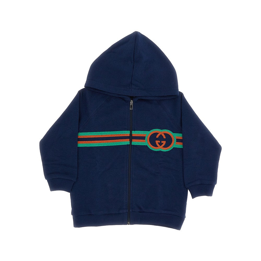 Felpa zip con ricamo Web Incrocio GG