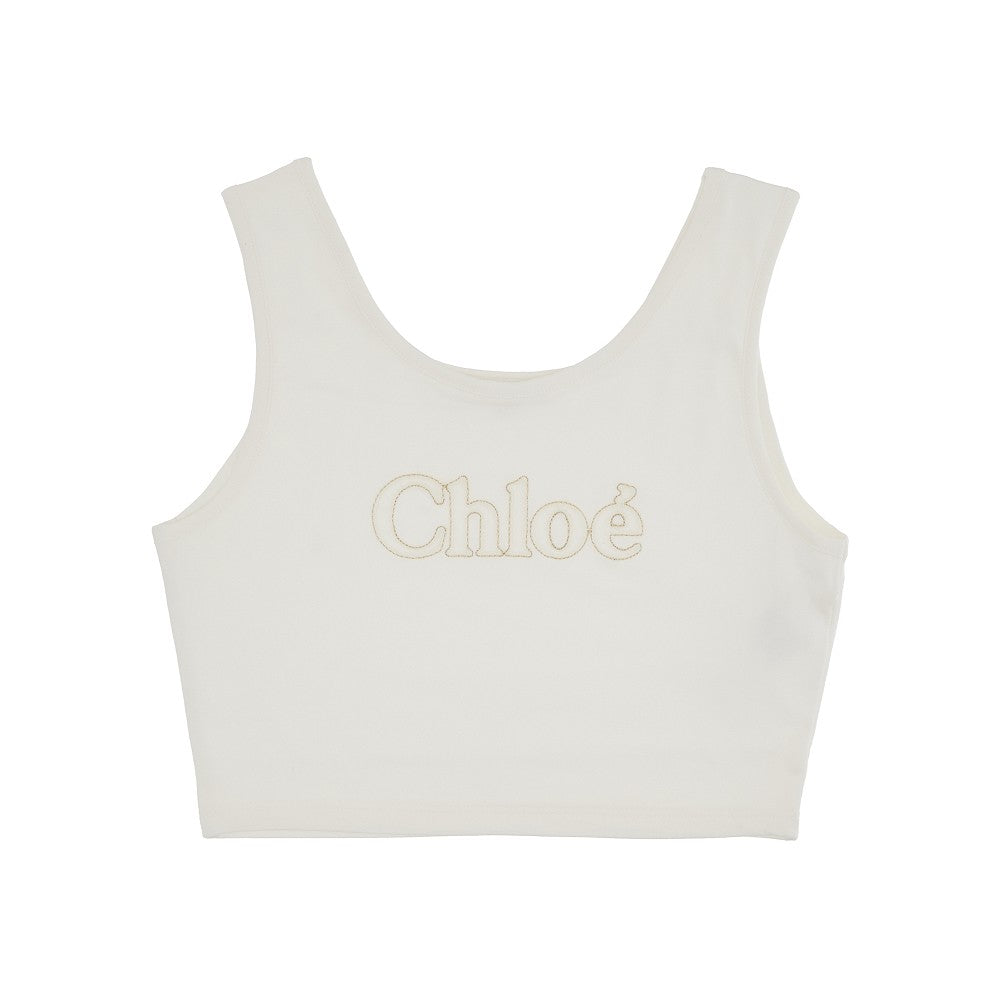 Top cropped in cotone con logo ricamato