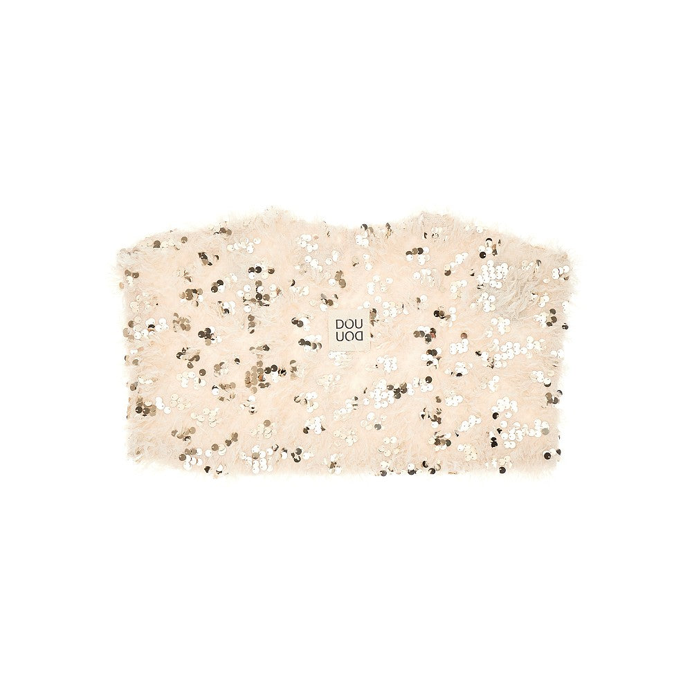 Top corto con piume e paillettes