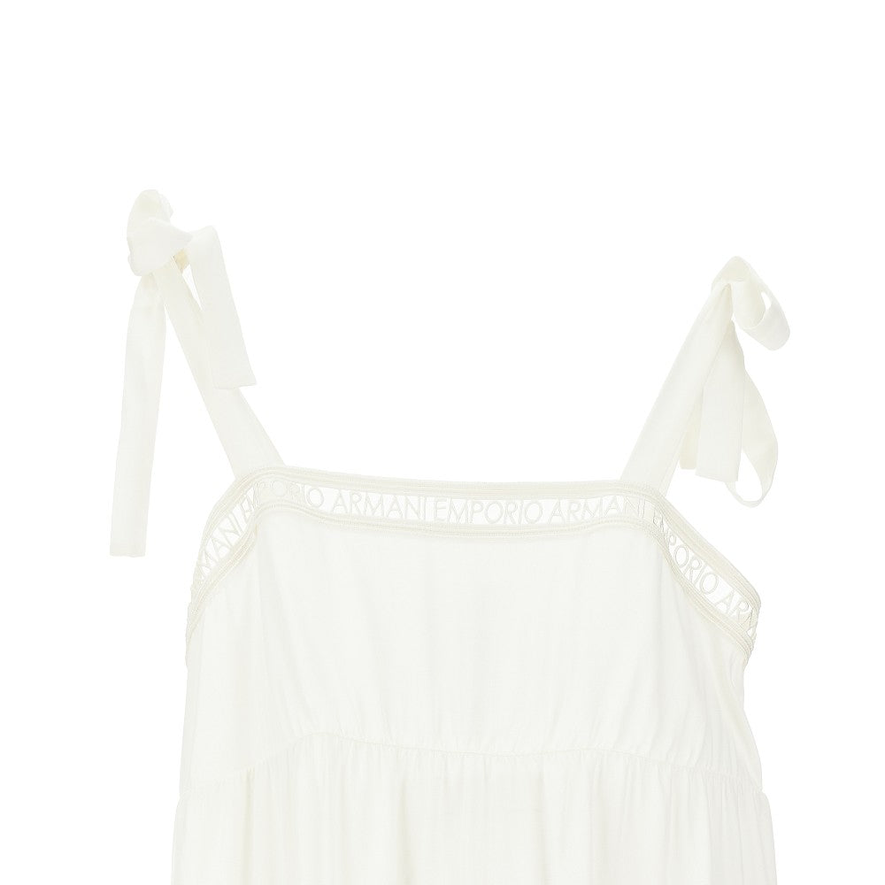 Long viscose dress with logo trimming