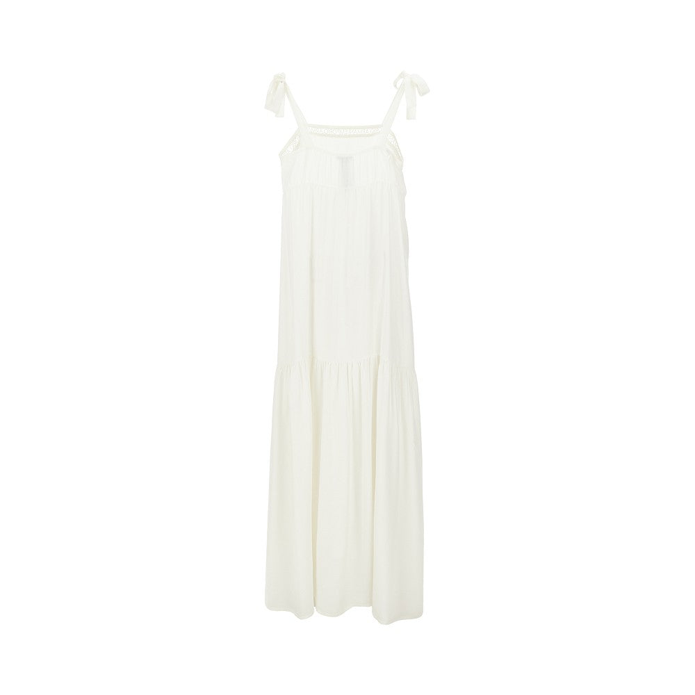 Long viscose dress with logo trimming