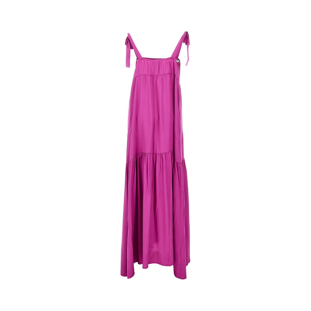 Long viscose dress with logo trimming