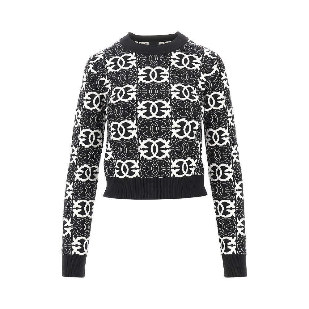 Jacquard viscose blend crewneck sweater