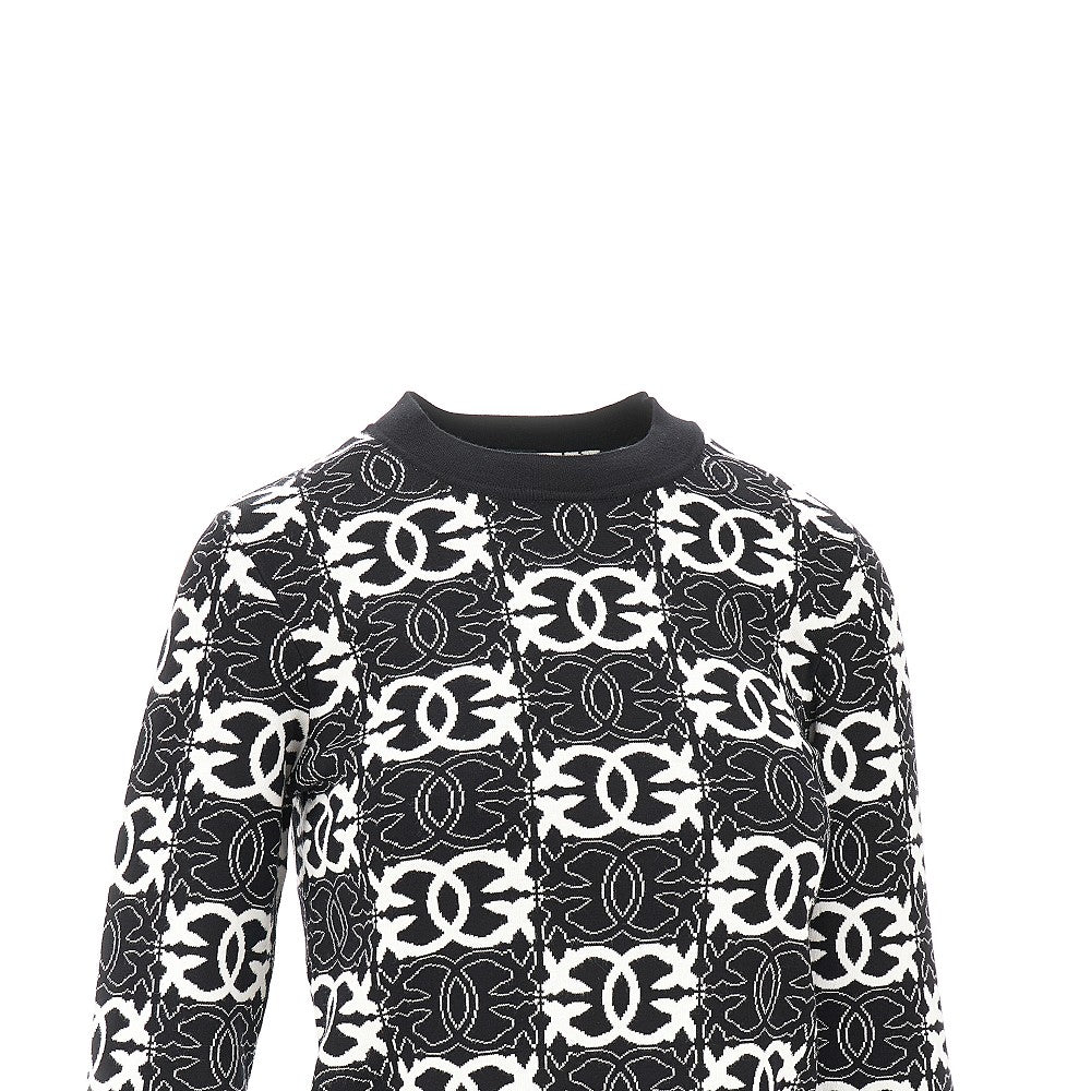 Jacquard viscose blend crewneck sweater
