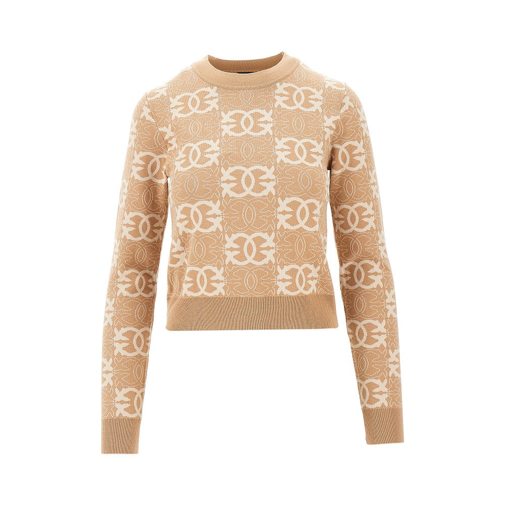 Jacquard viscose blend crewneck sweater