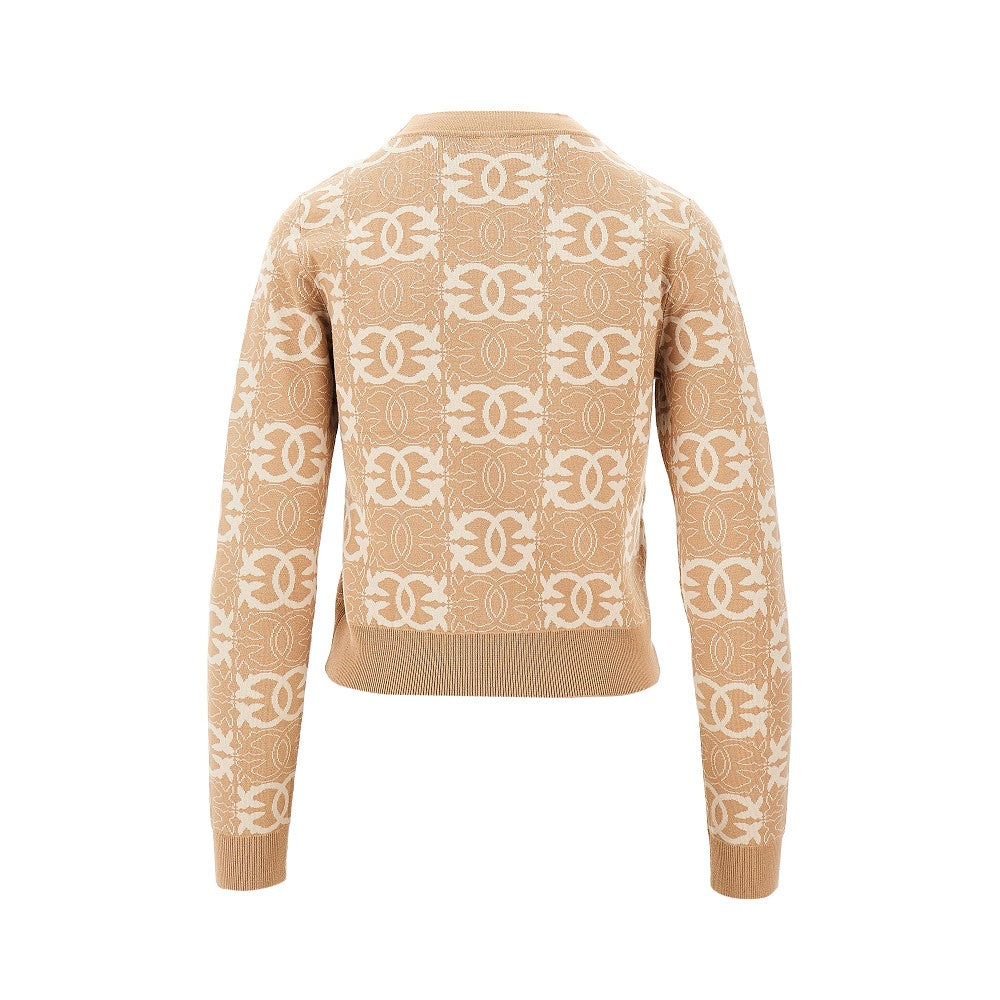 Jacquard viscose blend crewneck sweater