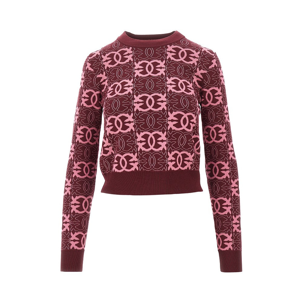 Jacquard viscose blend crewneck sweater