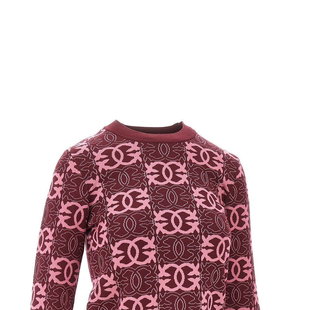 Jacquard viscose blend crewneck sweater