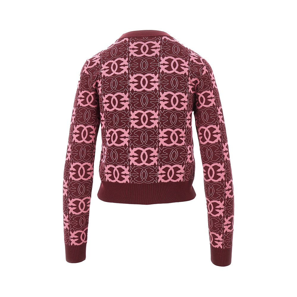 Jacquard viscose blend crewneck sweater