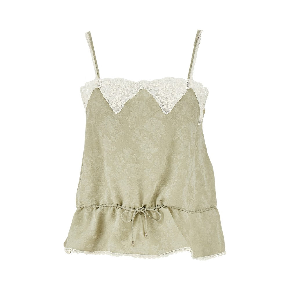 Jacquard silk top with lace details
