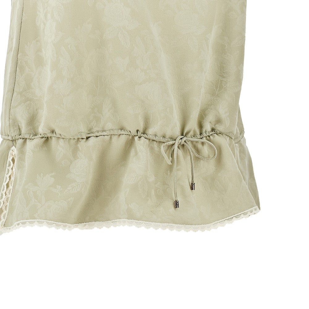 Jacquard silk top with lace details