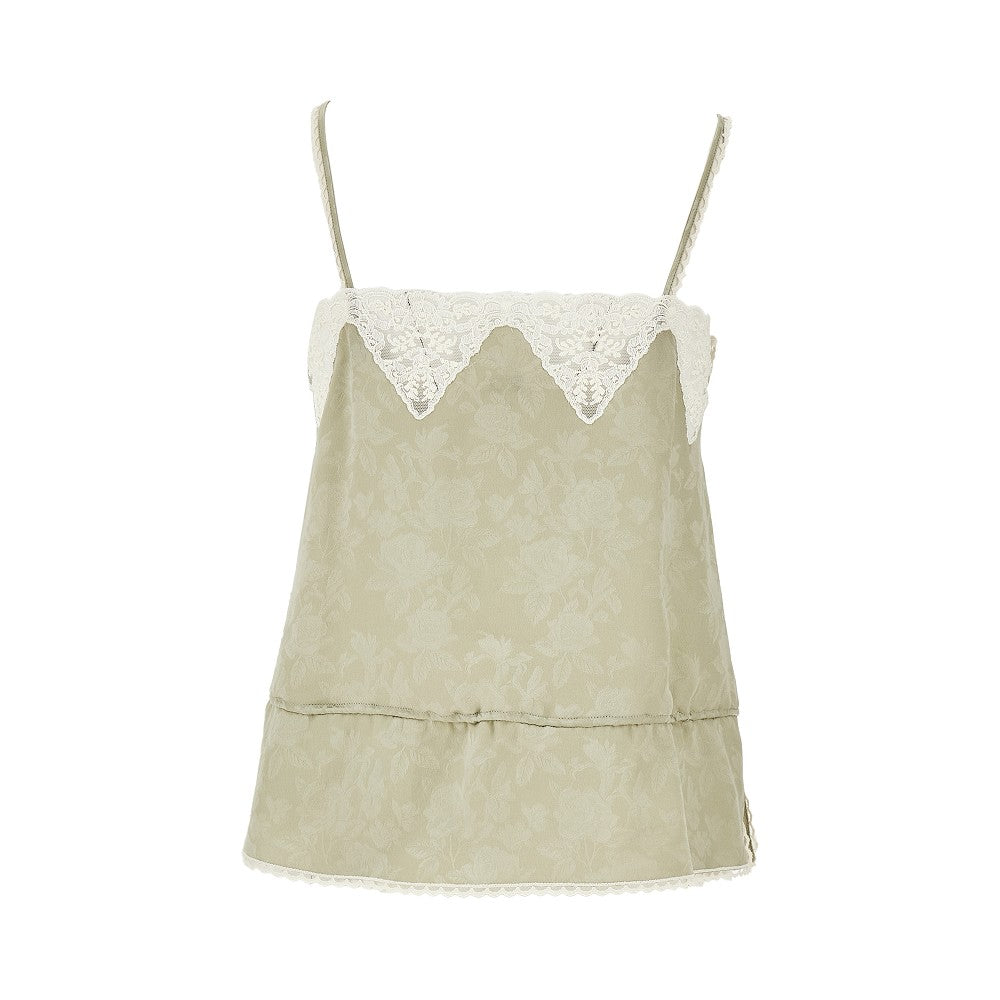 Jacquard silk top with lace details