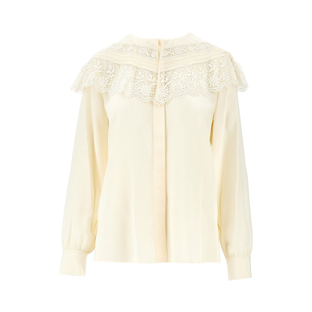 Crêpe de chine blouse with lace details