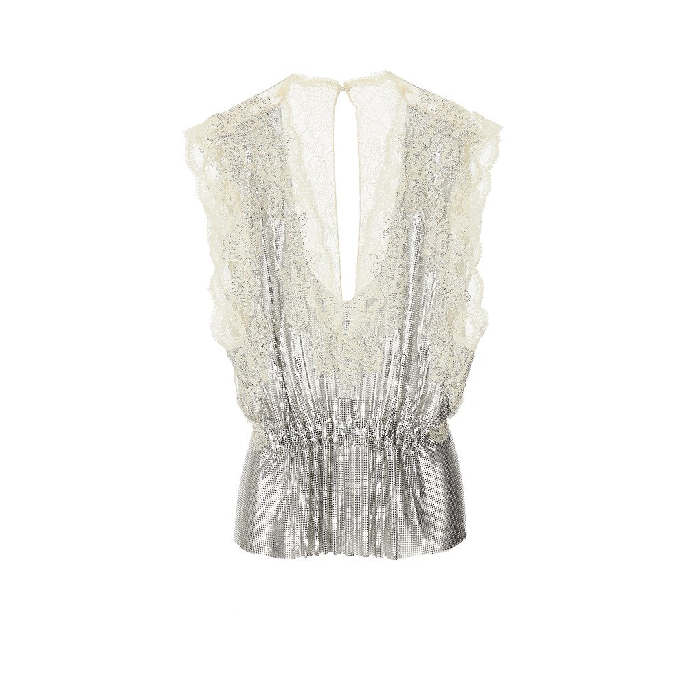 Metal mesh top with lace details