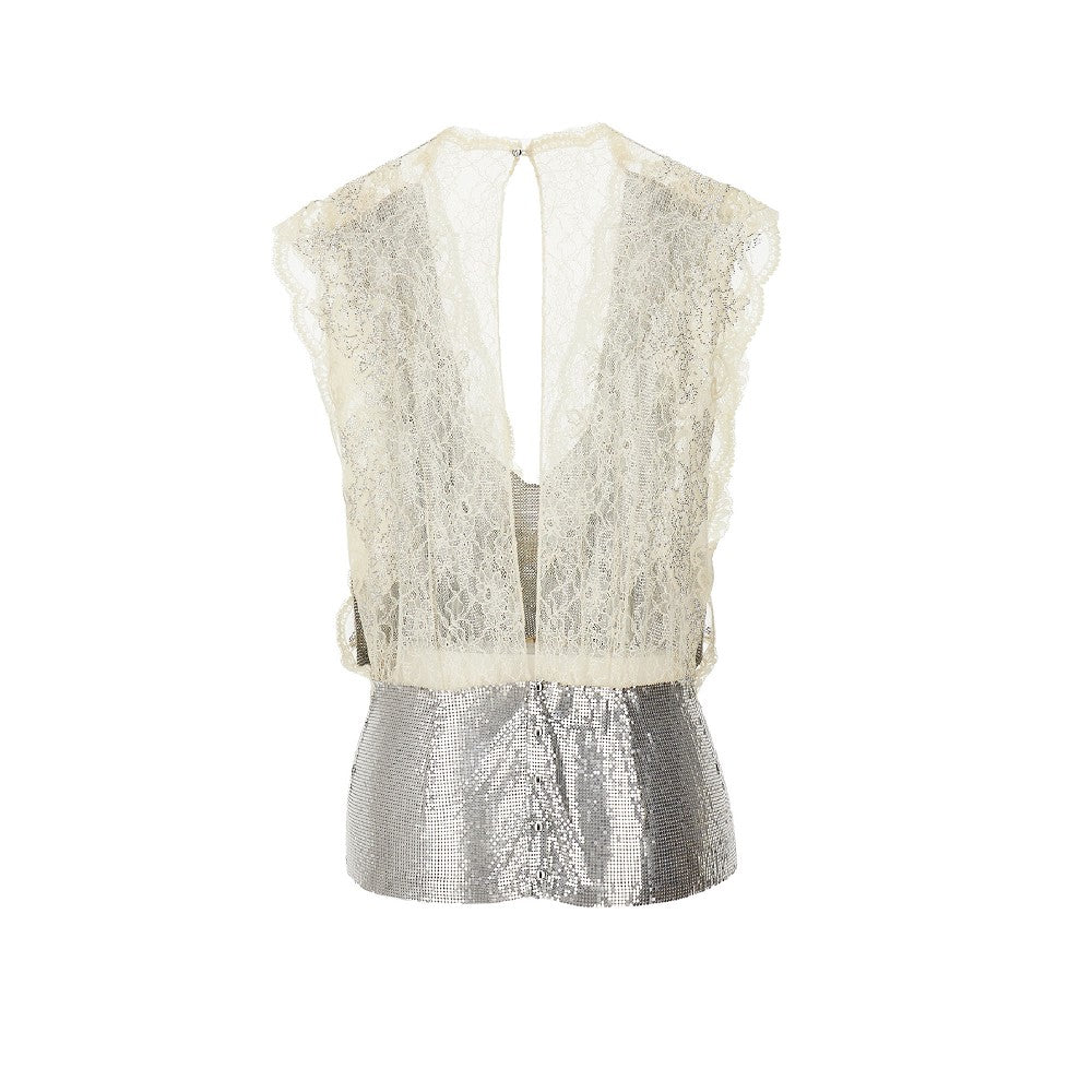 Metal mesh top with lace details