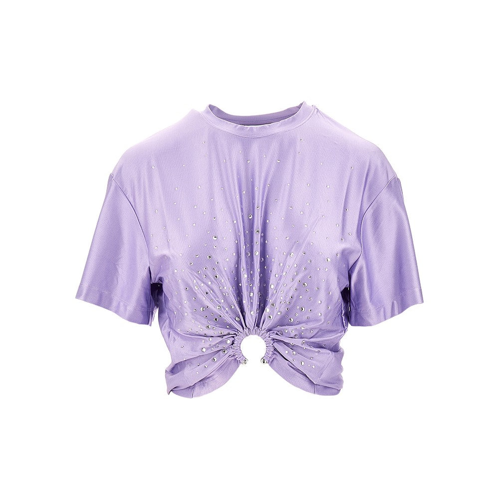 T-shirt cropped con dettaglio piercing