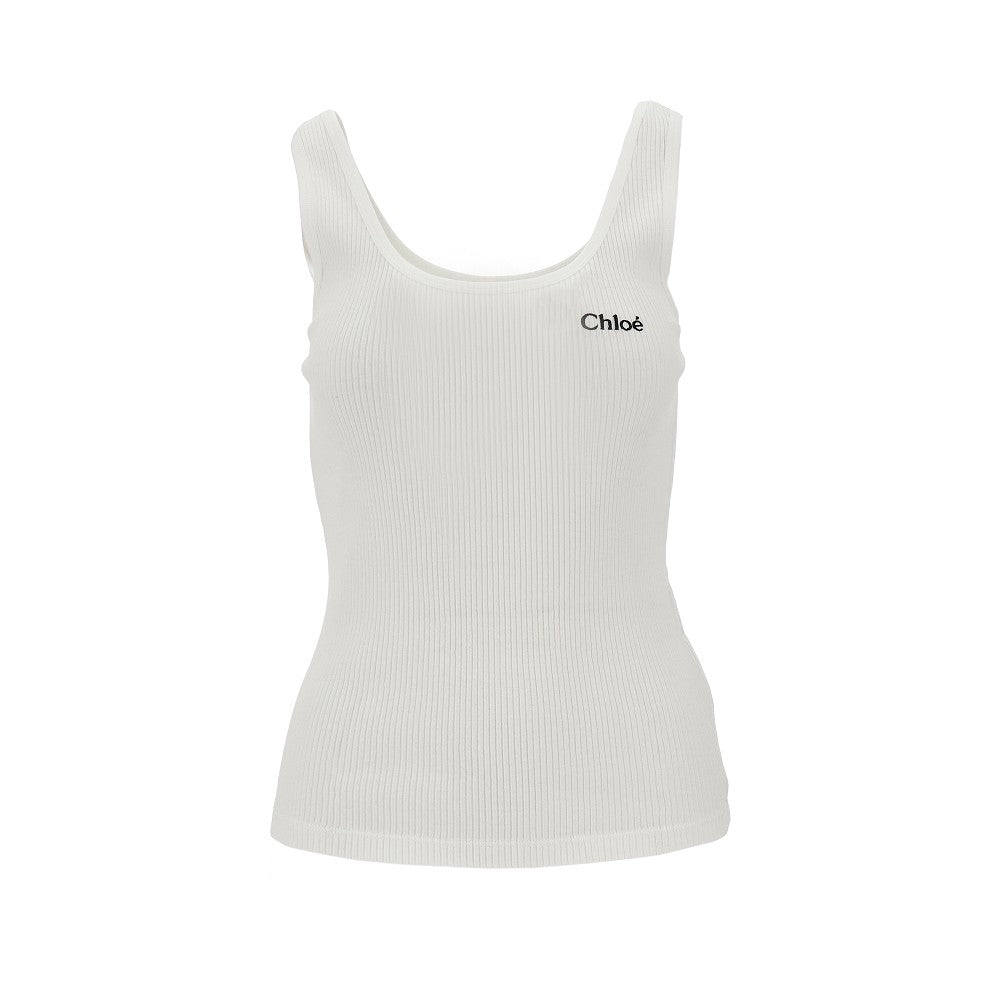 Ribbed tank top with logo embroidery