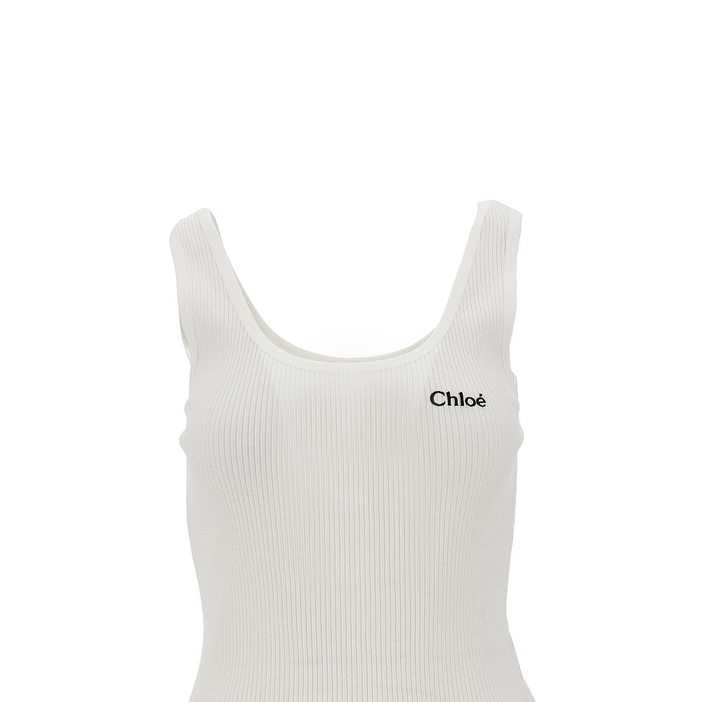 Ribbed tank top with logo embroidery
