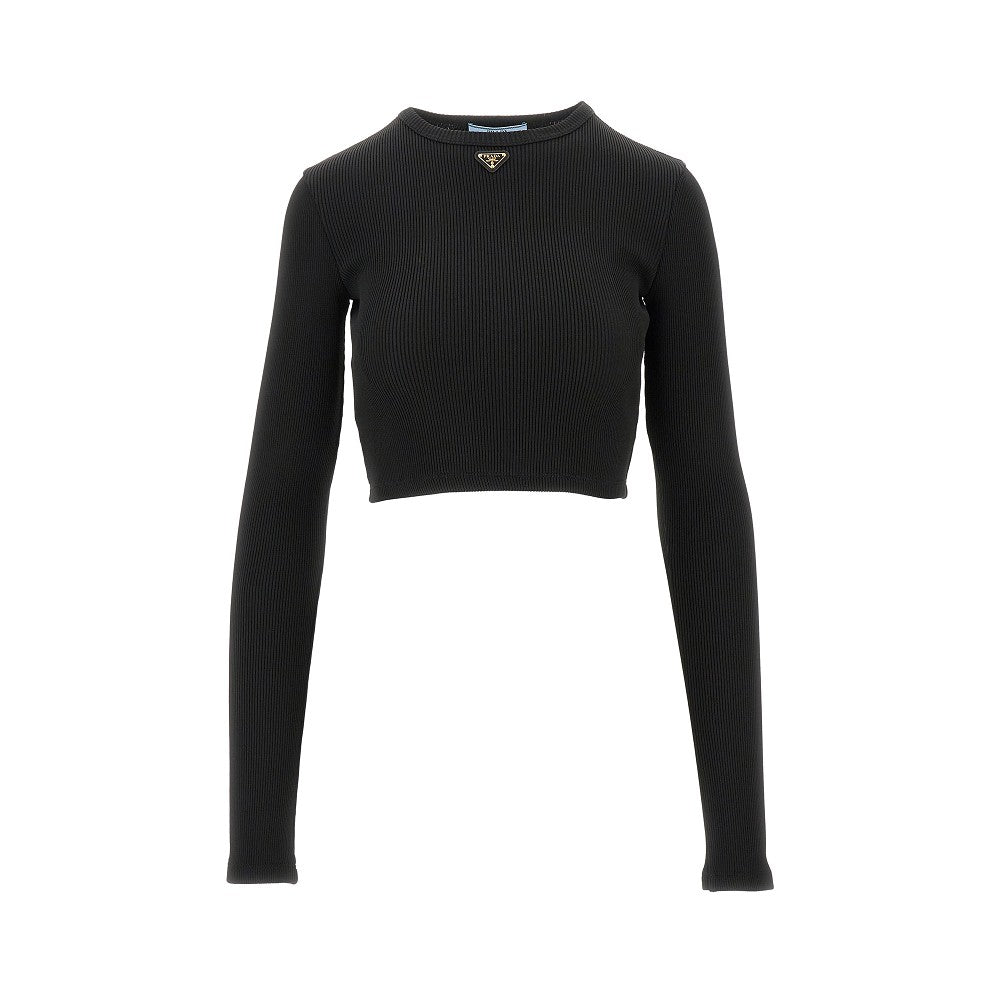 Top cropped a costine con logo triangolo