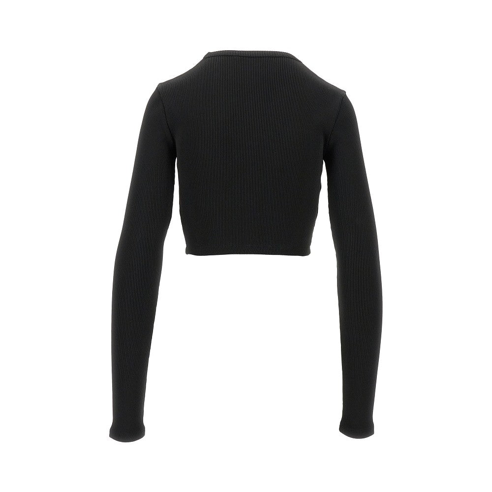 Top cropped a costine con logo triangolo