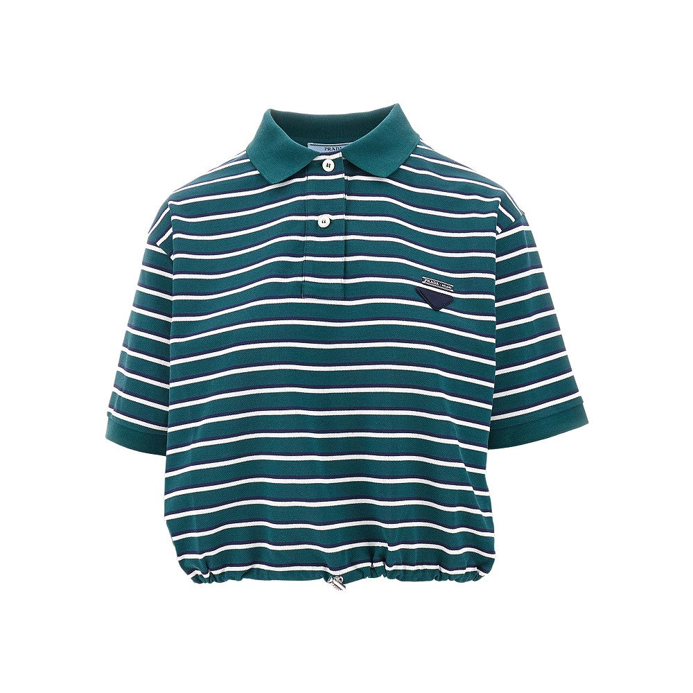 Striped piquet cropped polo shirt