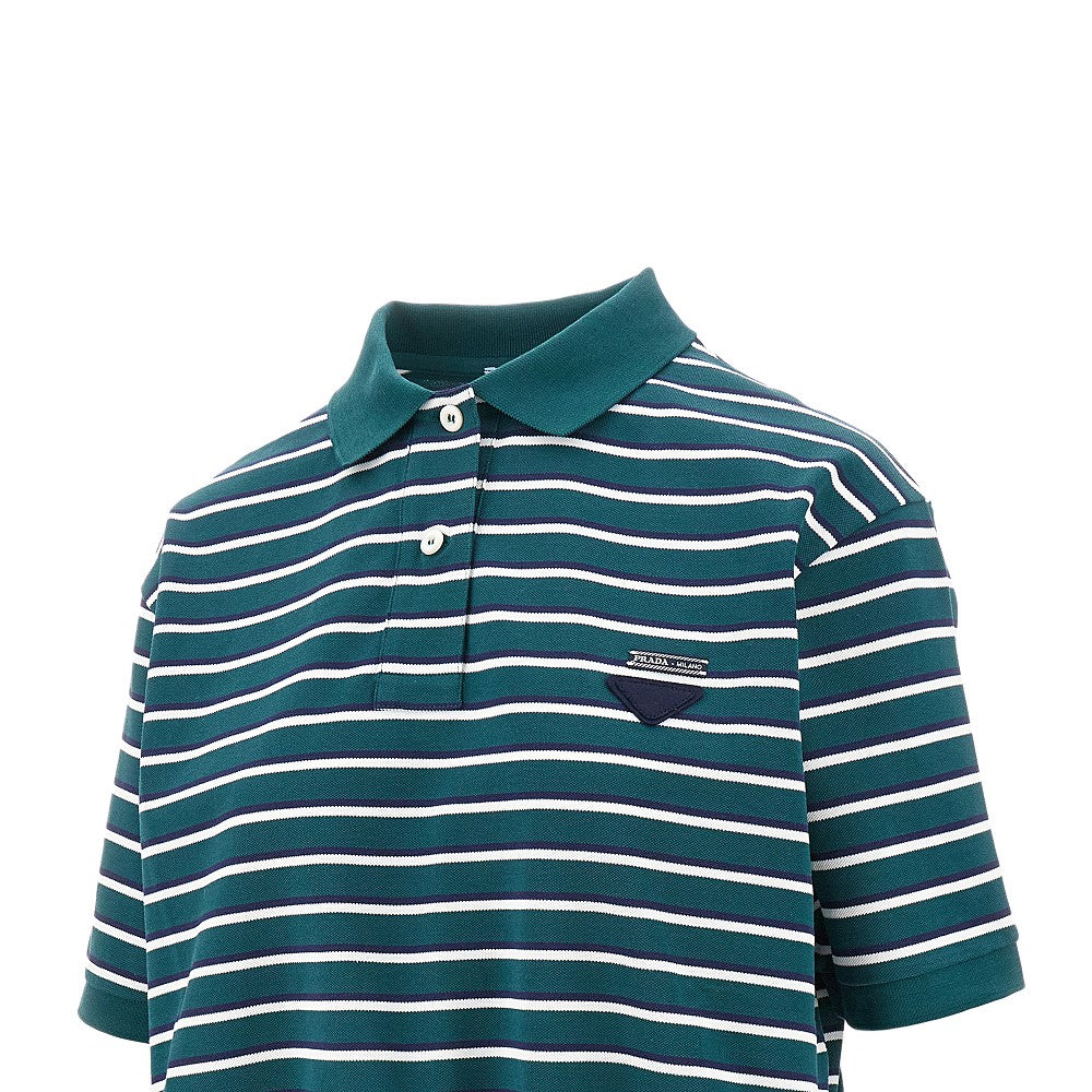 Striped piquet cropped polo shirt