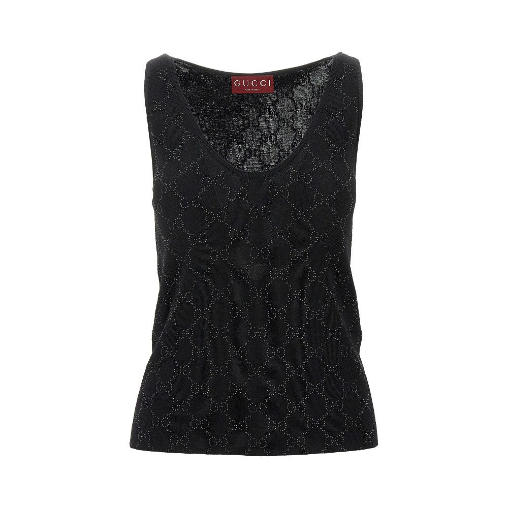 Top in maglia con motivo GG in strass