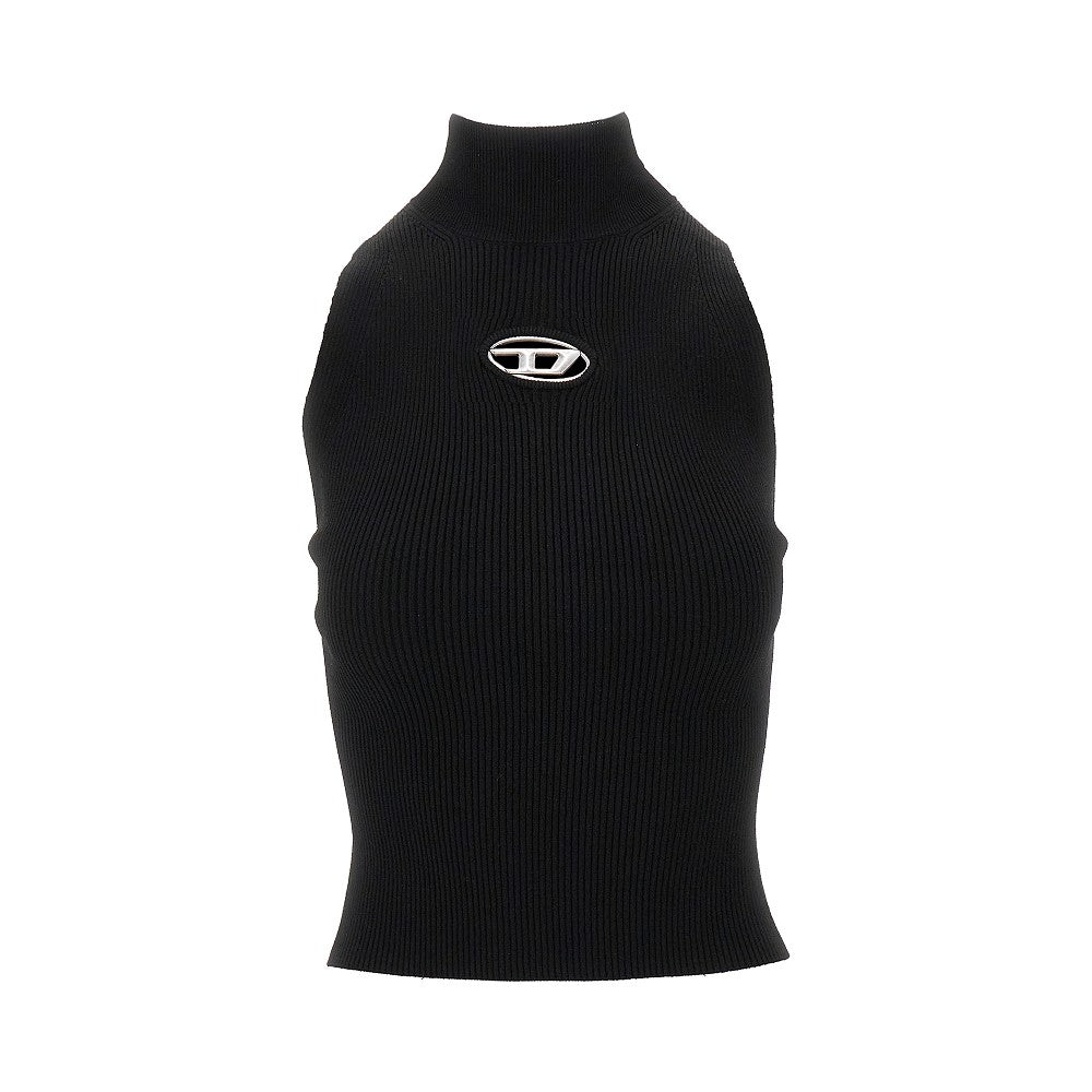 Top in maglia con logo Oval D