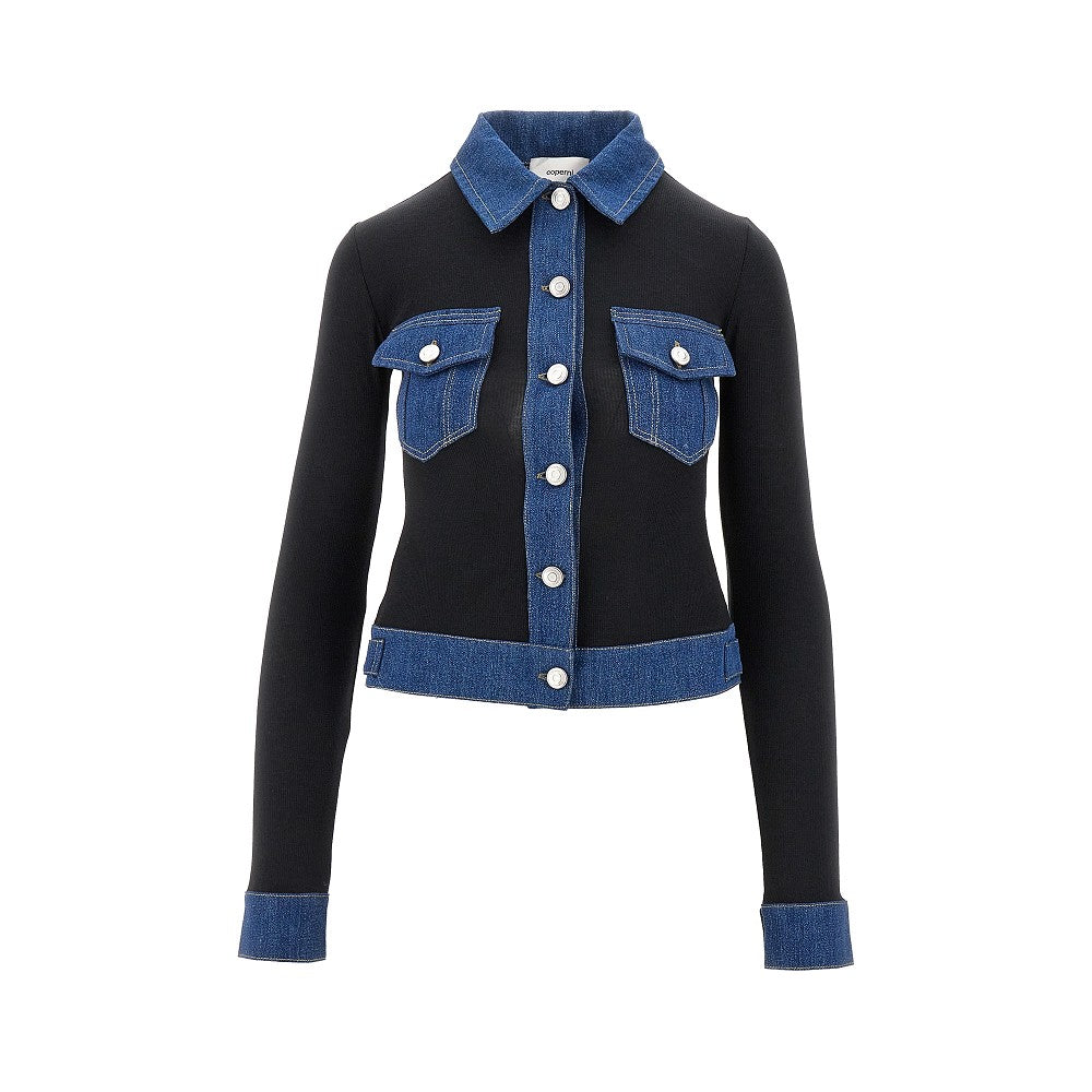 Ribbed jersey top with denim details
