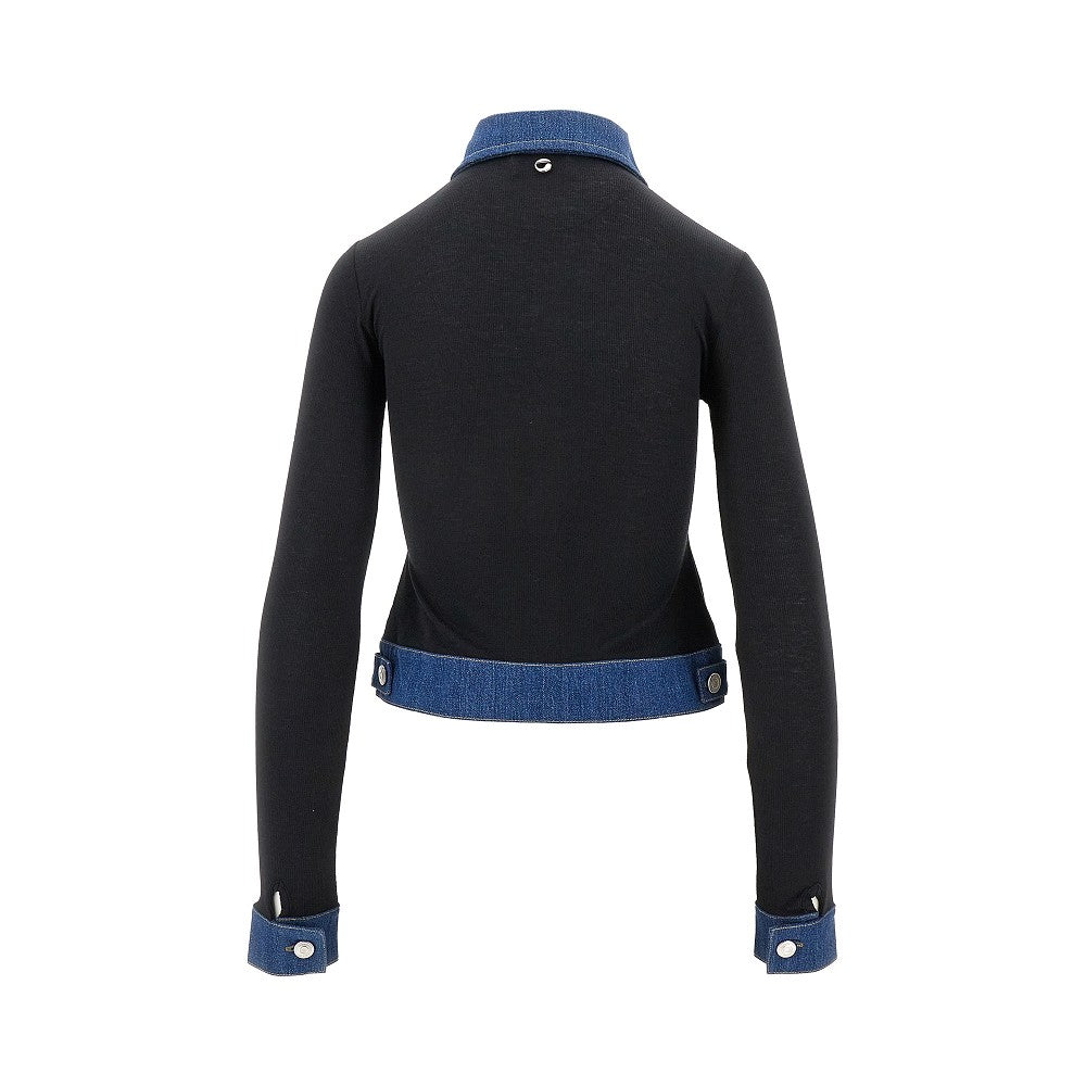 Ribbed jersey top with denim details