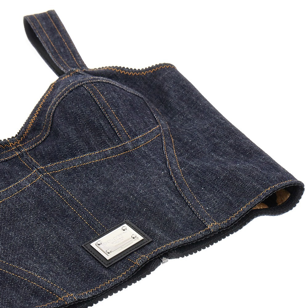 Bustier in denim con placca logo