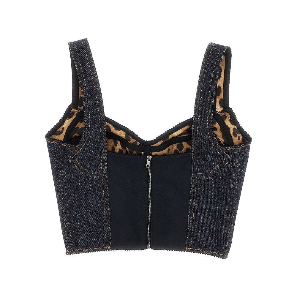 Bustier in denim con placca logo