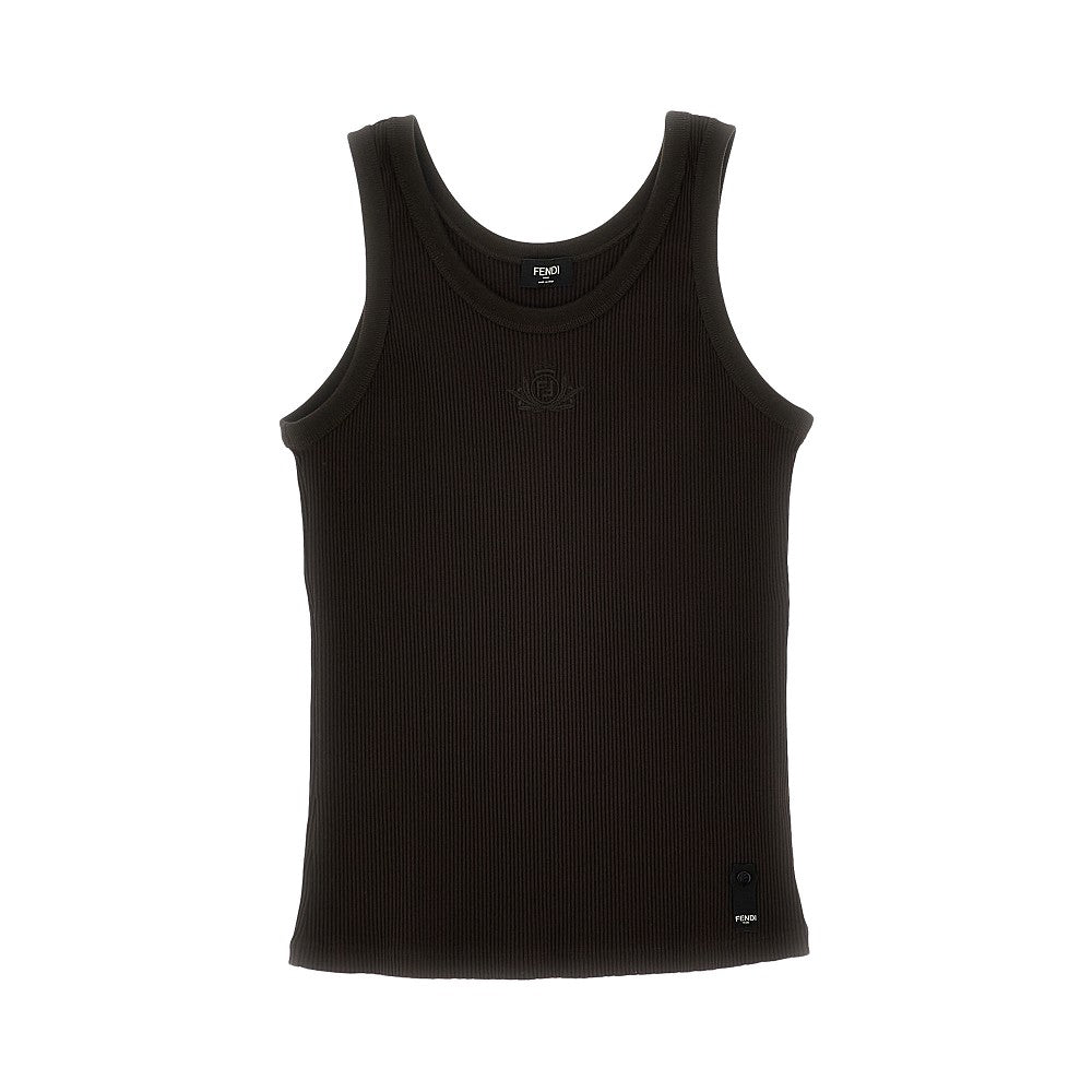 'Fendi Crest' embroidery ribbed tank top