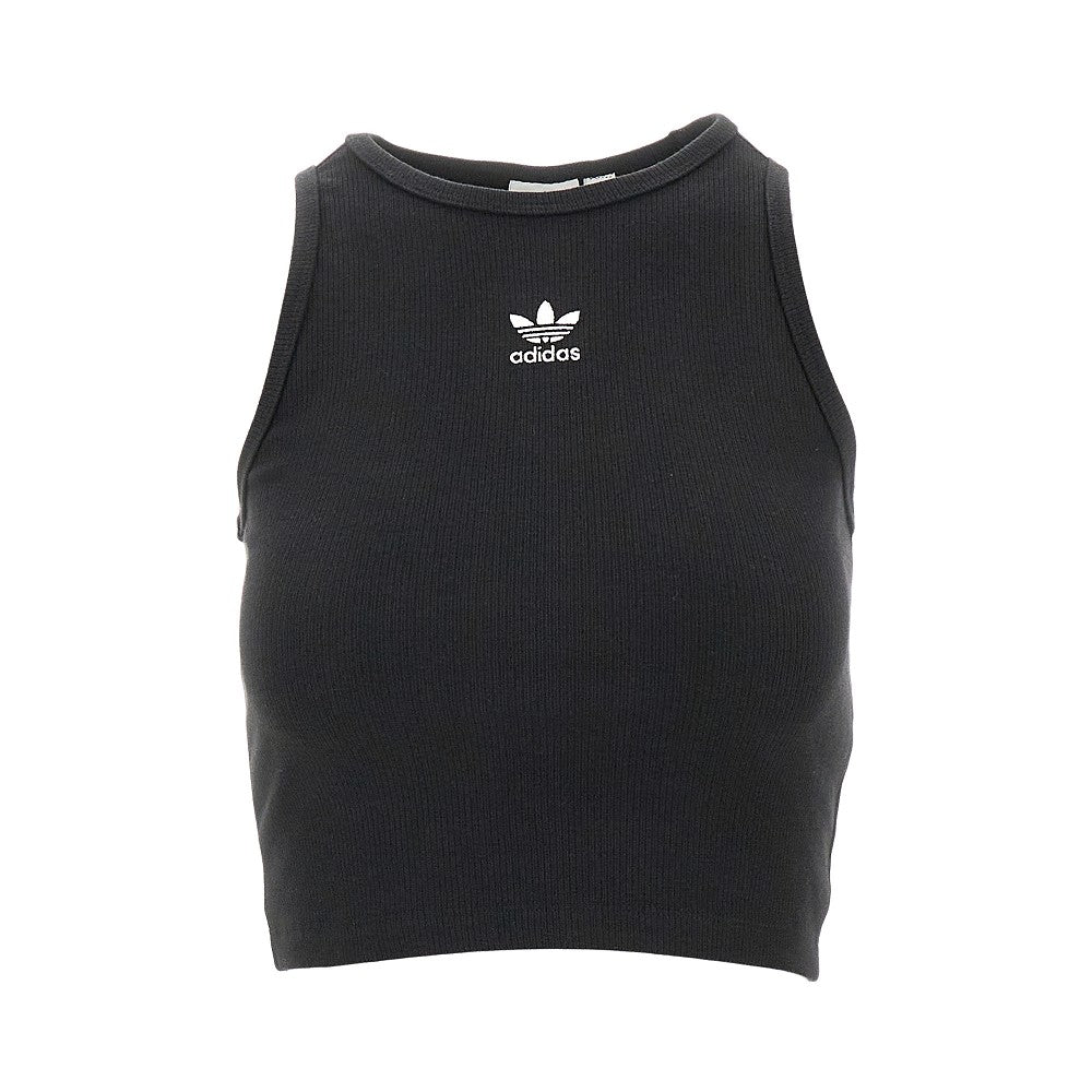 Top in jersey a costine con logo ricamato