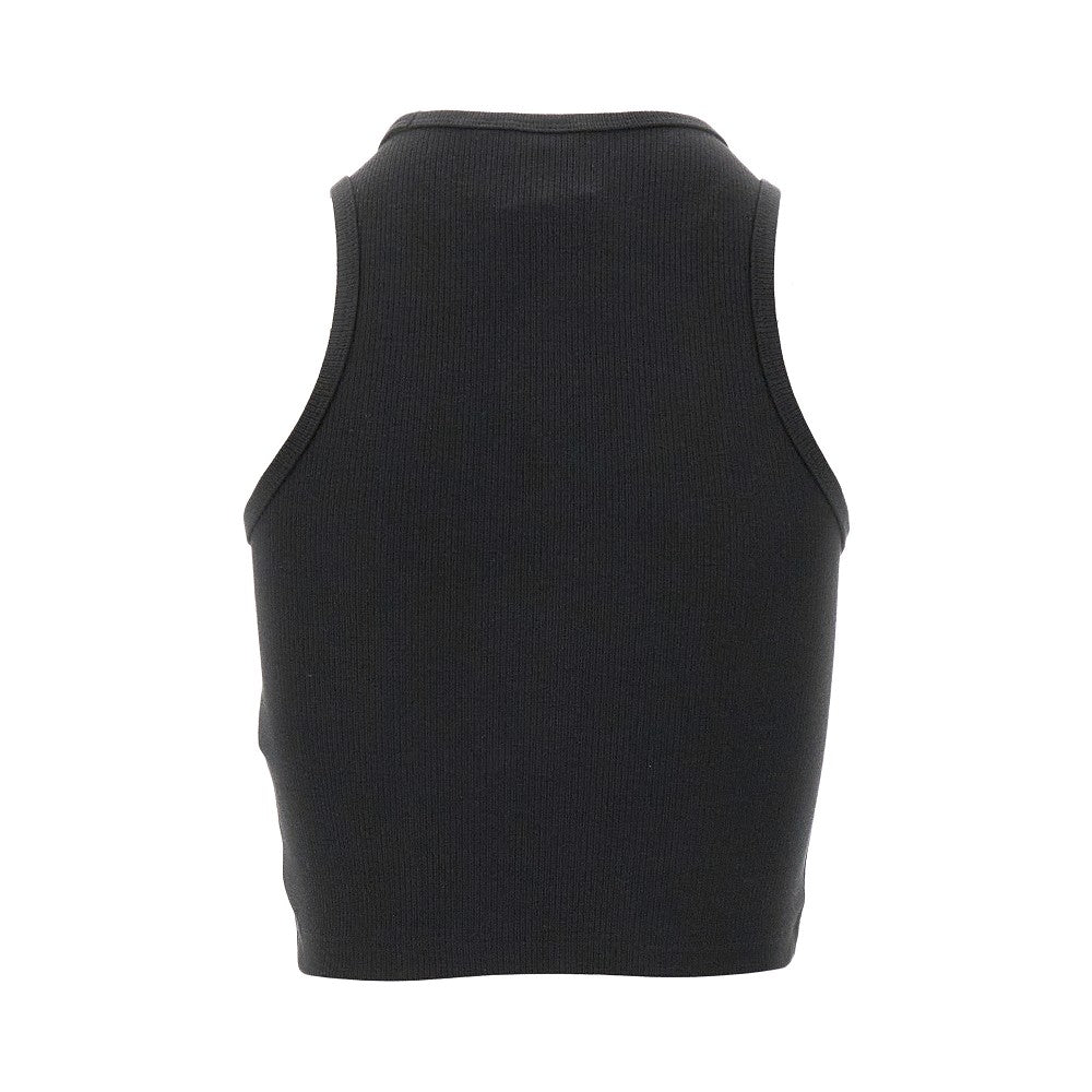 Top in jersey a costine con logo ricamato