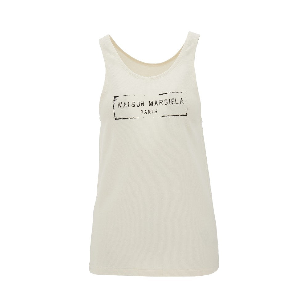 Logo print viscose and cotton tank top